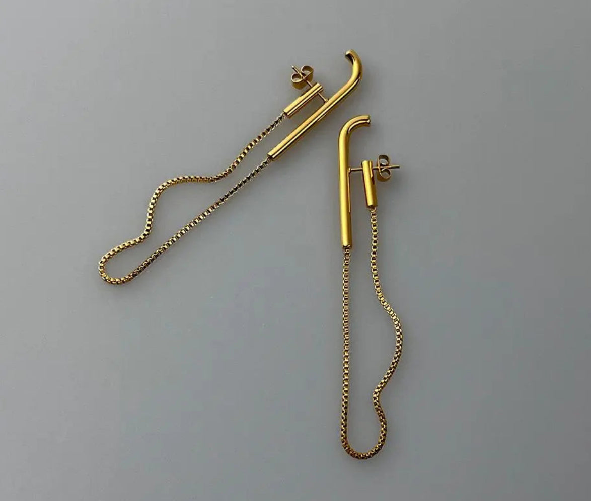 18K Gold-Plated Stainless Steel Drop Earrings - Futuristic Jewelry