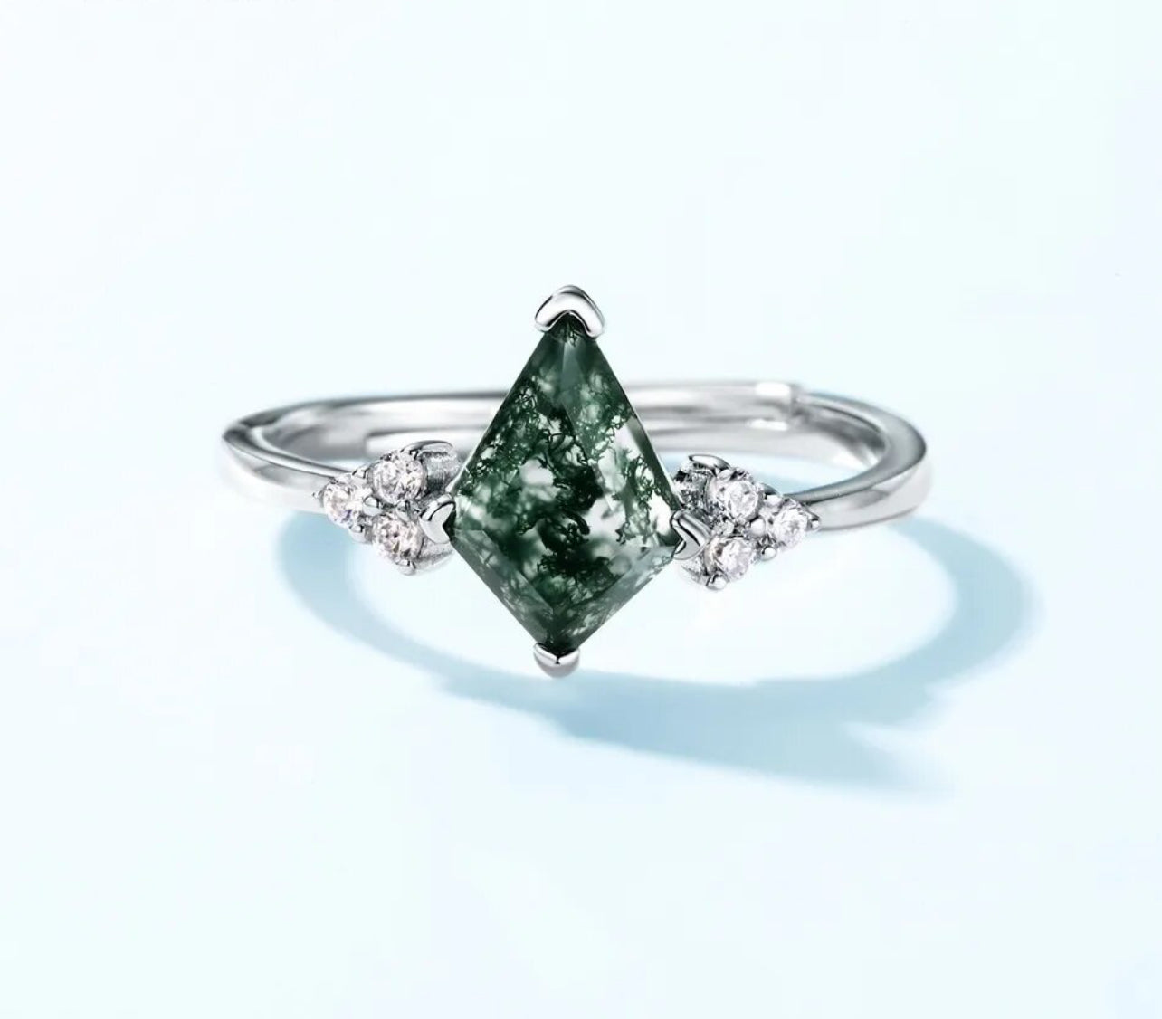 925 Silver Natural 7x10mm Green Moss Agate Ring