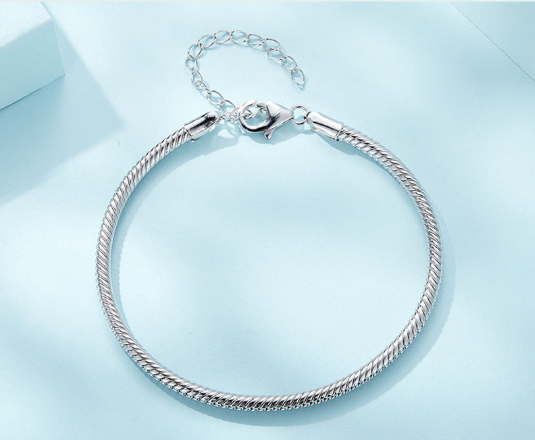 Simple 925 Silver Lobster Clasp Snake Chain Bracelet