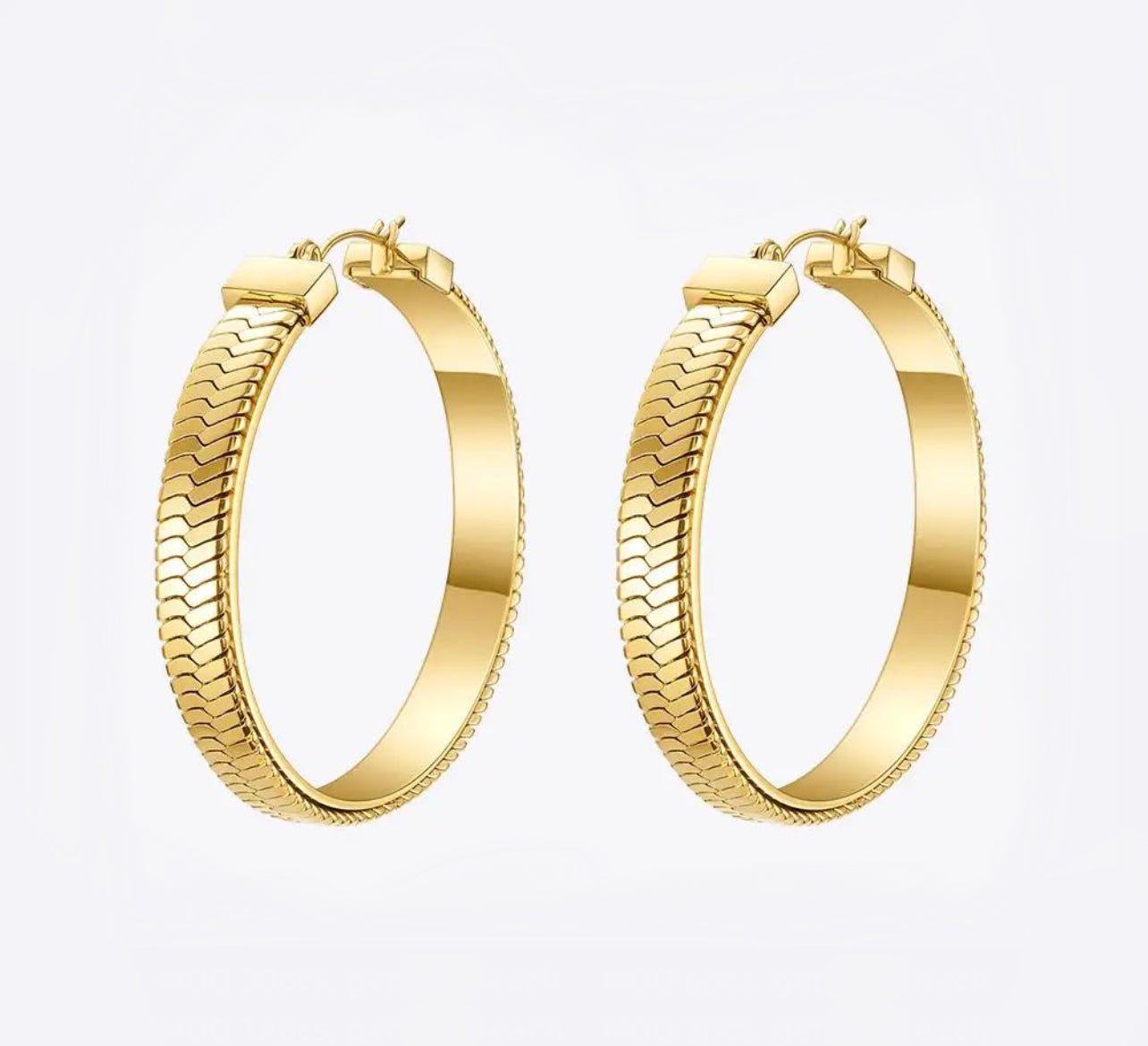 Stainless Steel 18K Gold-Plated Snake Bone Chain Hoop Earrings