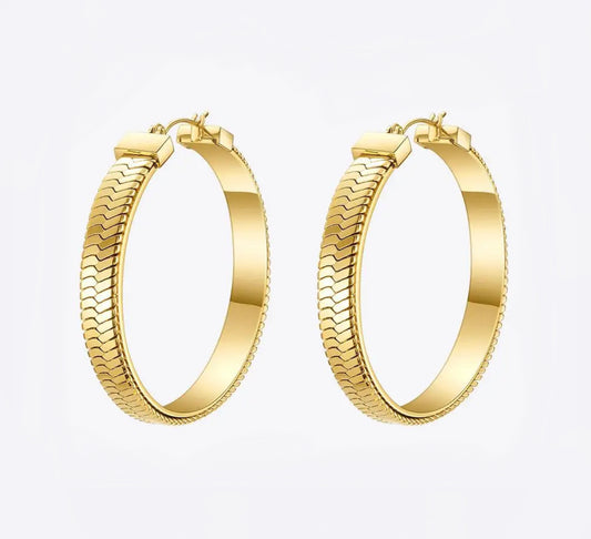 Stainless Steel 18K Gold-Plated Snake Bone Chain Hoop Earrings