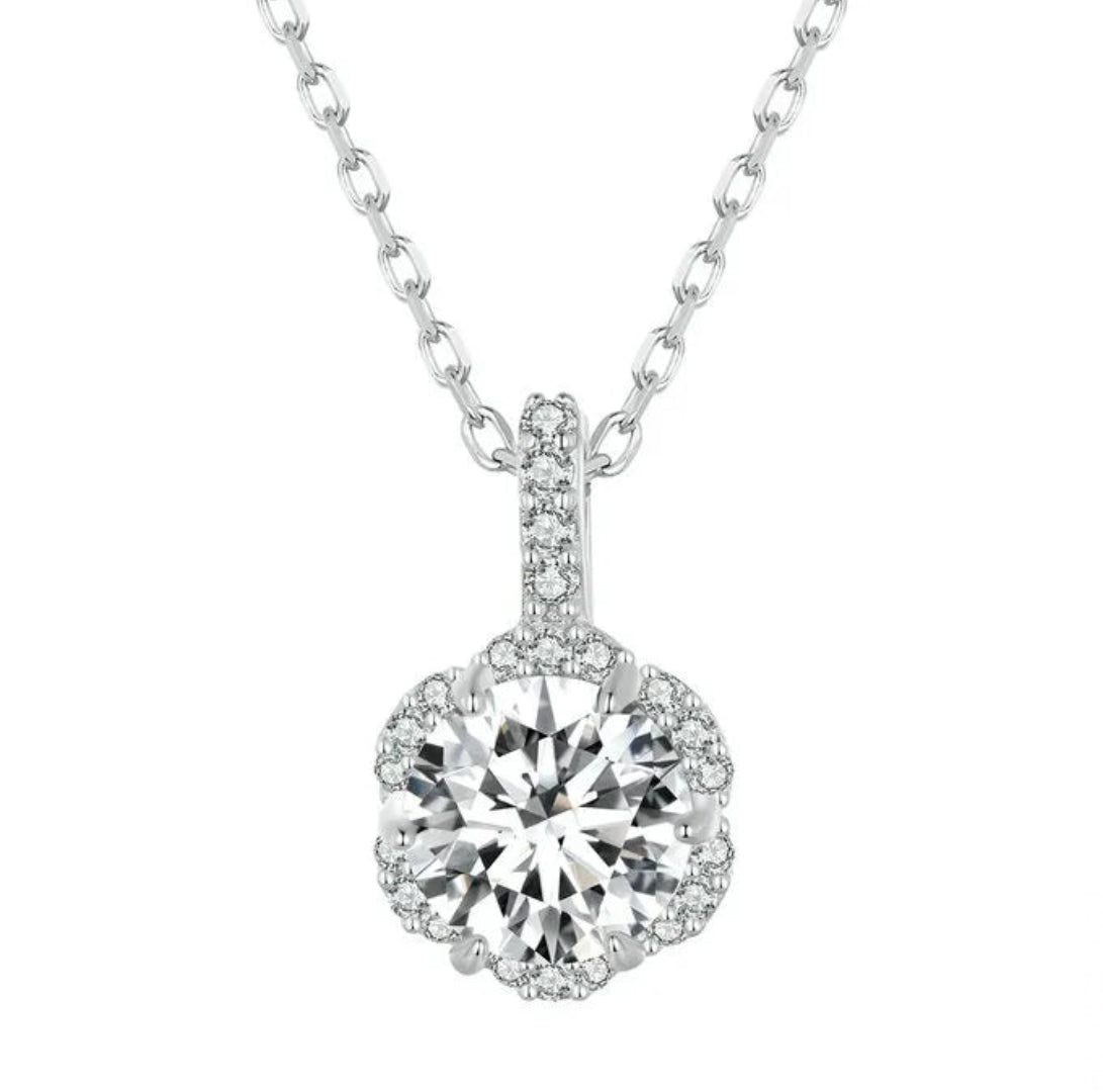 925 Silver 1CT Round Brilliant Cut Moissanite Pendant Necklace