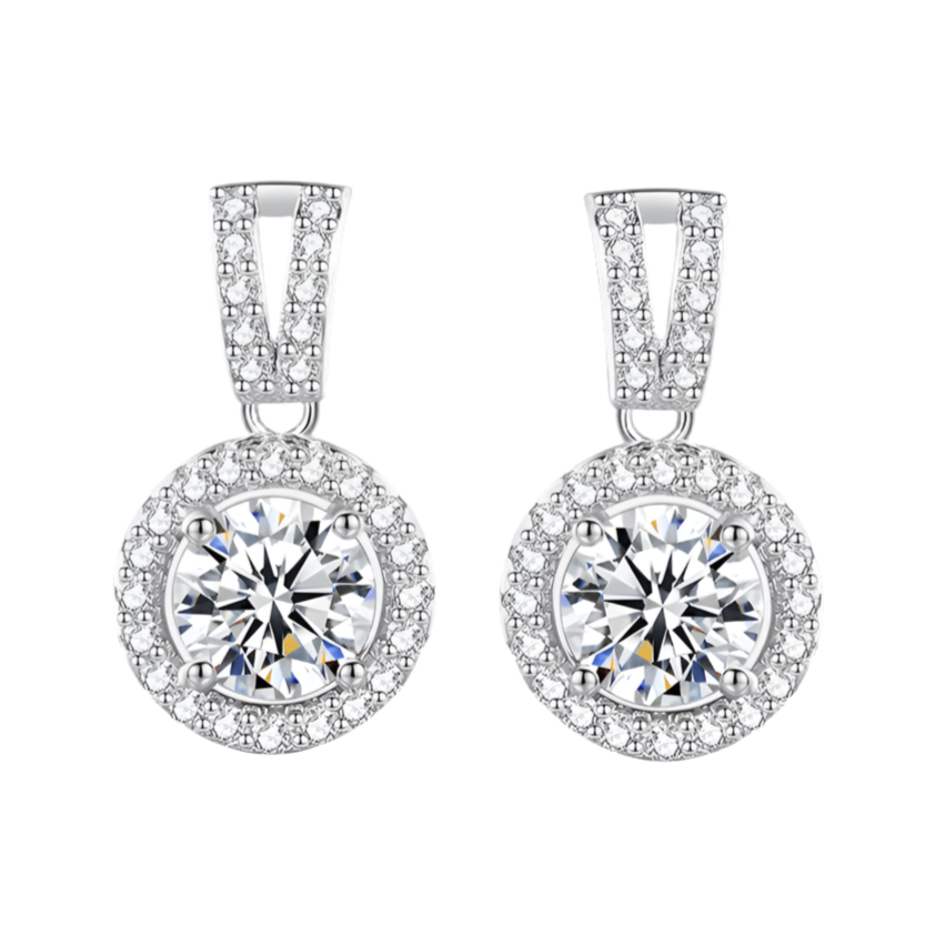 925 Silver 1CT Moissanite Halo Drop Earrings