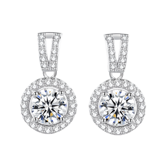 925 Silver 1CT Moissanite Halo Drop Earrings