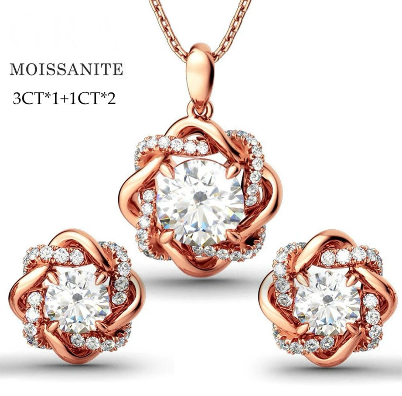 925 Silver 3CT Moissanite Necklace and Earrings Jewelry Set