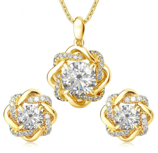 925 Silver 3CT Moissanite Necklace and Earrings Jewelry Set