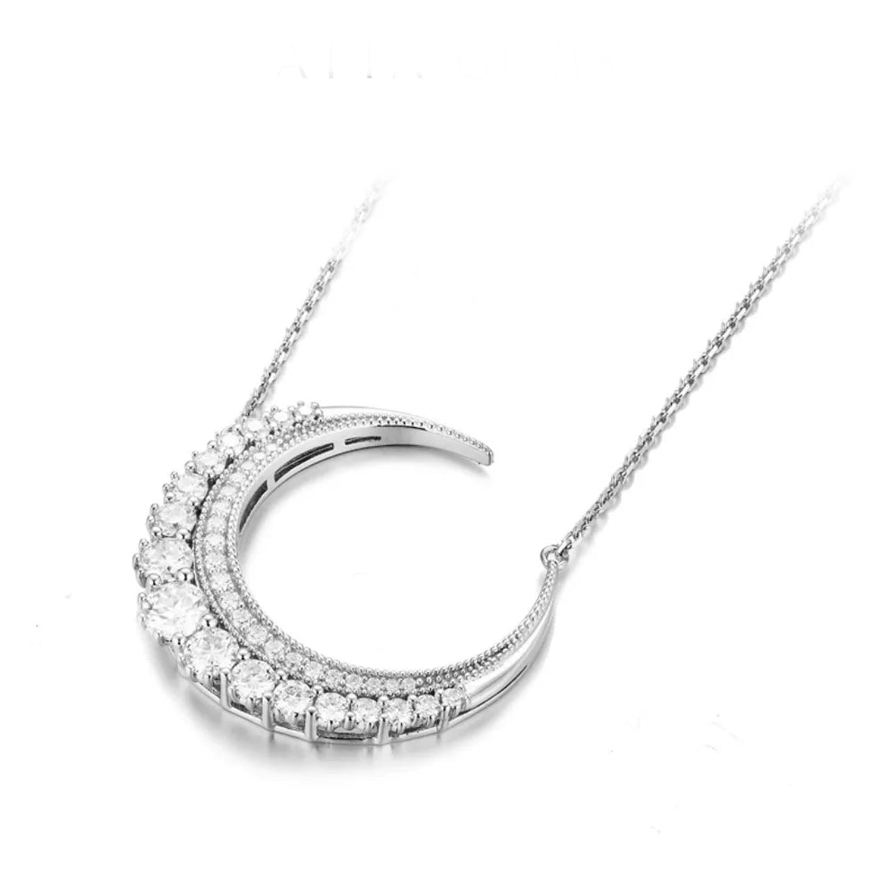 925 Silver Moissanite Diamond Moon Pendant Necklace