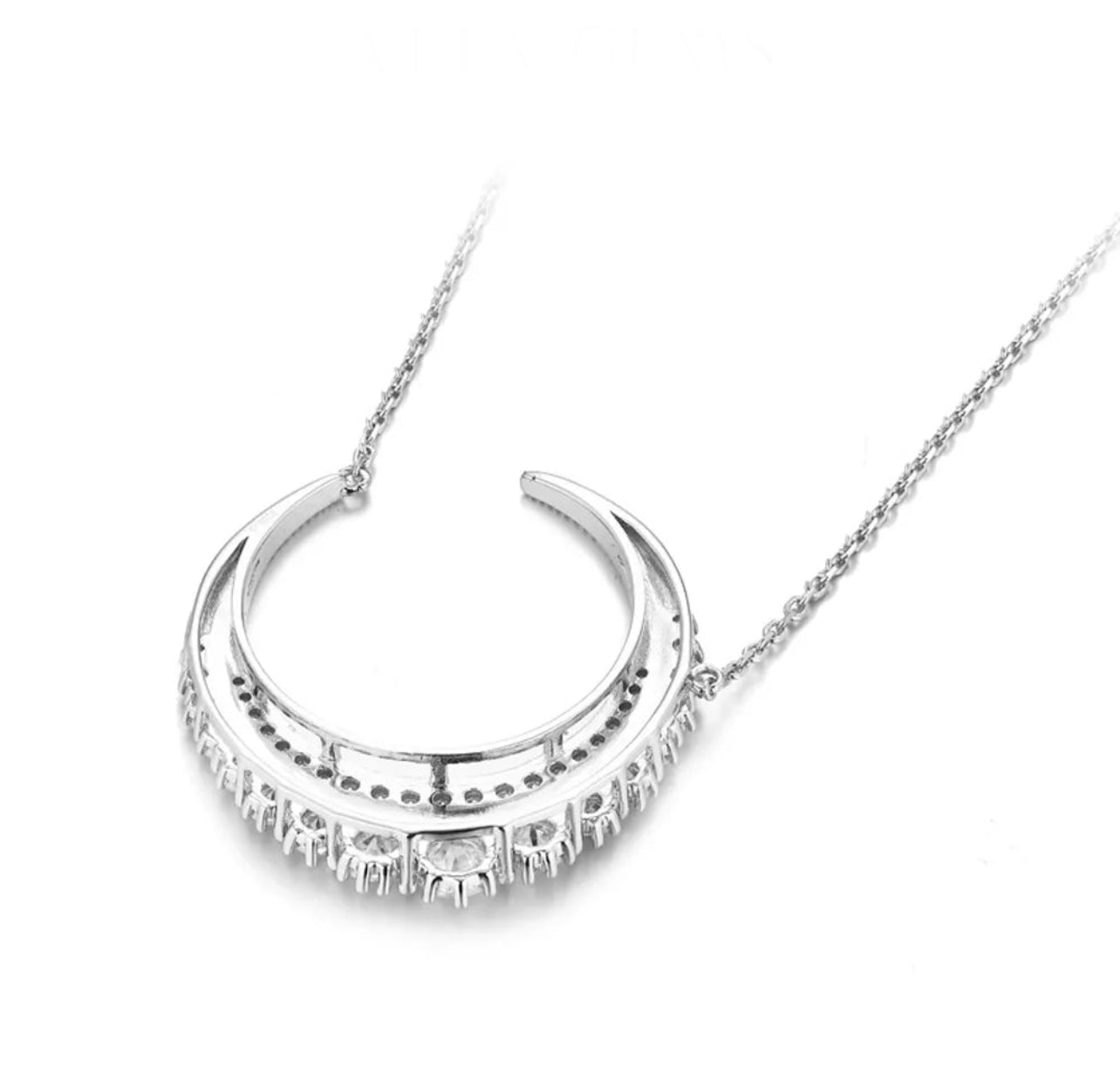 925 Silver Moissanite Diamond Moon Pendant Necklace