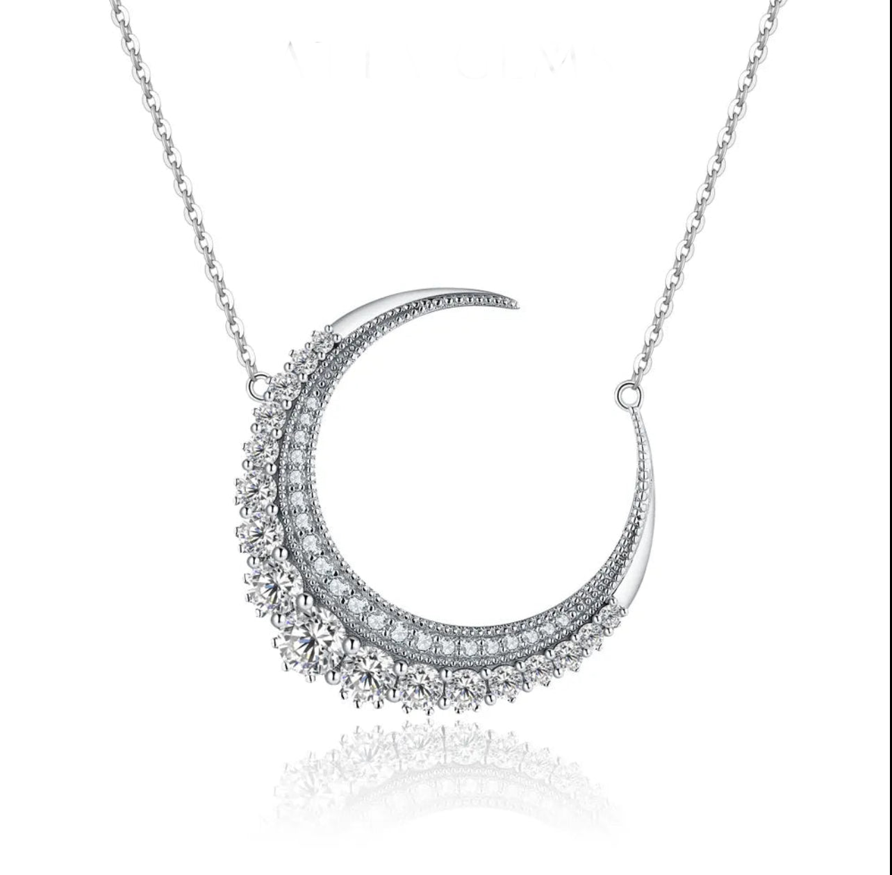 925 Silver Moissanite Diamond Moon Pendant Necklace