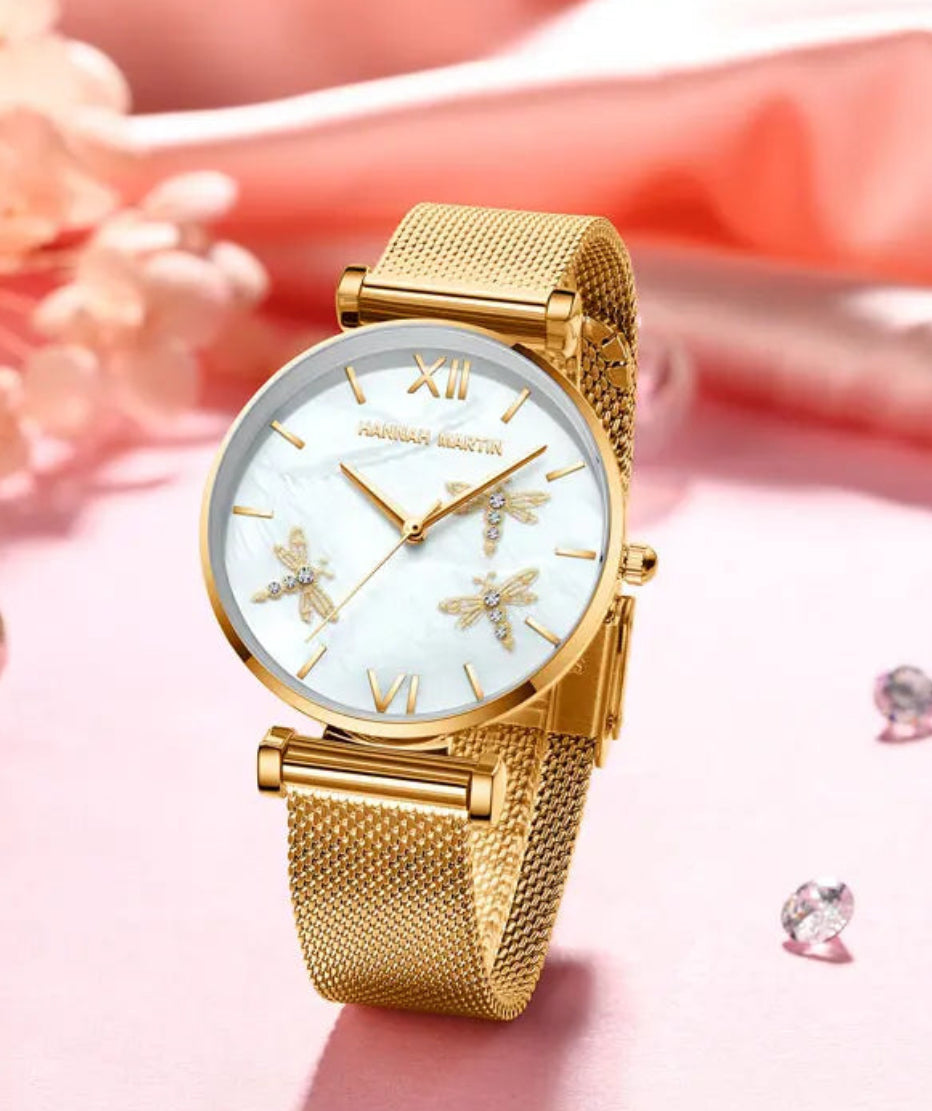 Japan Akoya Pearl Shell Women Watches - Dragonfly Design