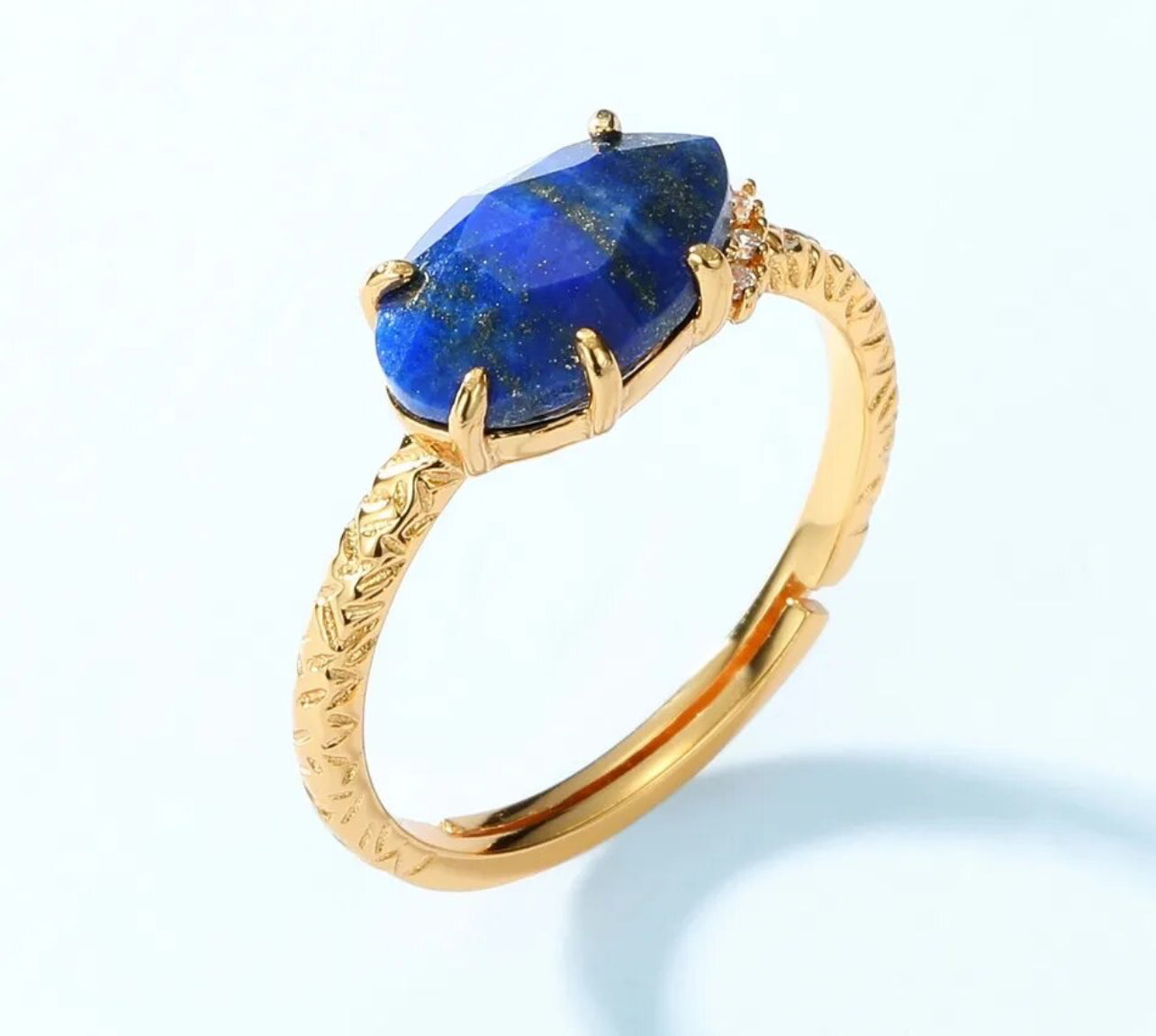 14K Gold-Plated 925 Silver Natural Lapis Lazuli Open Ring