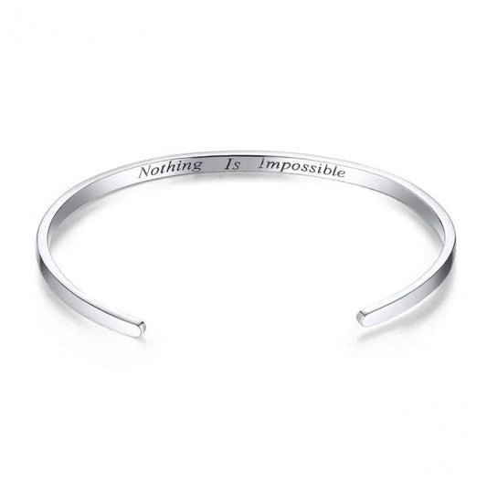 925 Silver Engraved Courage Bangle "Nothing is impossible"