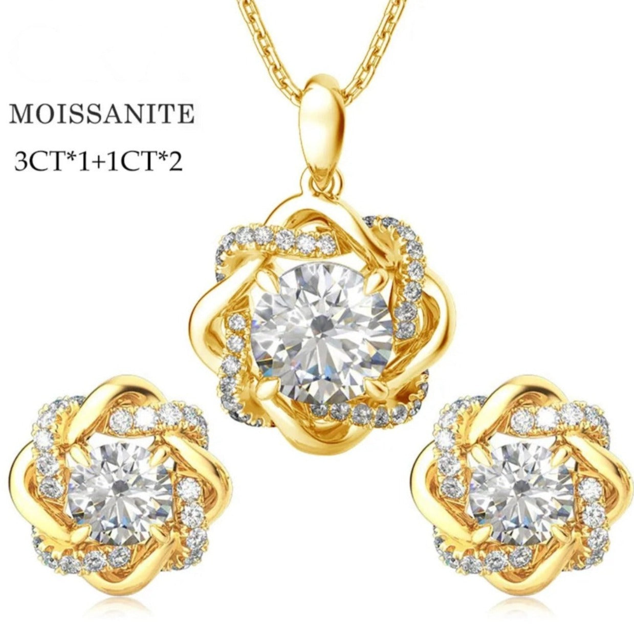 925 Silver 3CT Moissanite Necklace and Earrings Jewelry Set