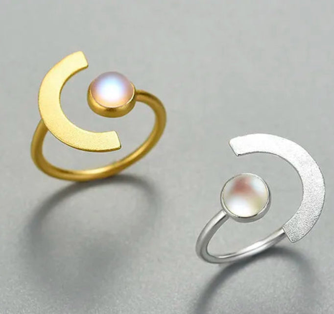 Moonstone Adjustable Ring - Minimalist 925 Silver Women's Jewelry