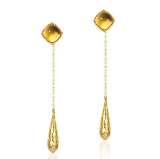 14K Gold-Plated 925 Silver Natural Citrine Water Drop Stud Earrings