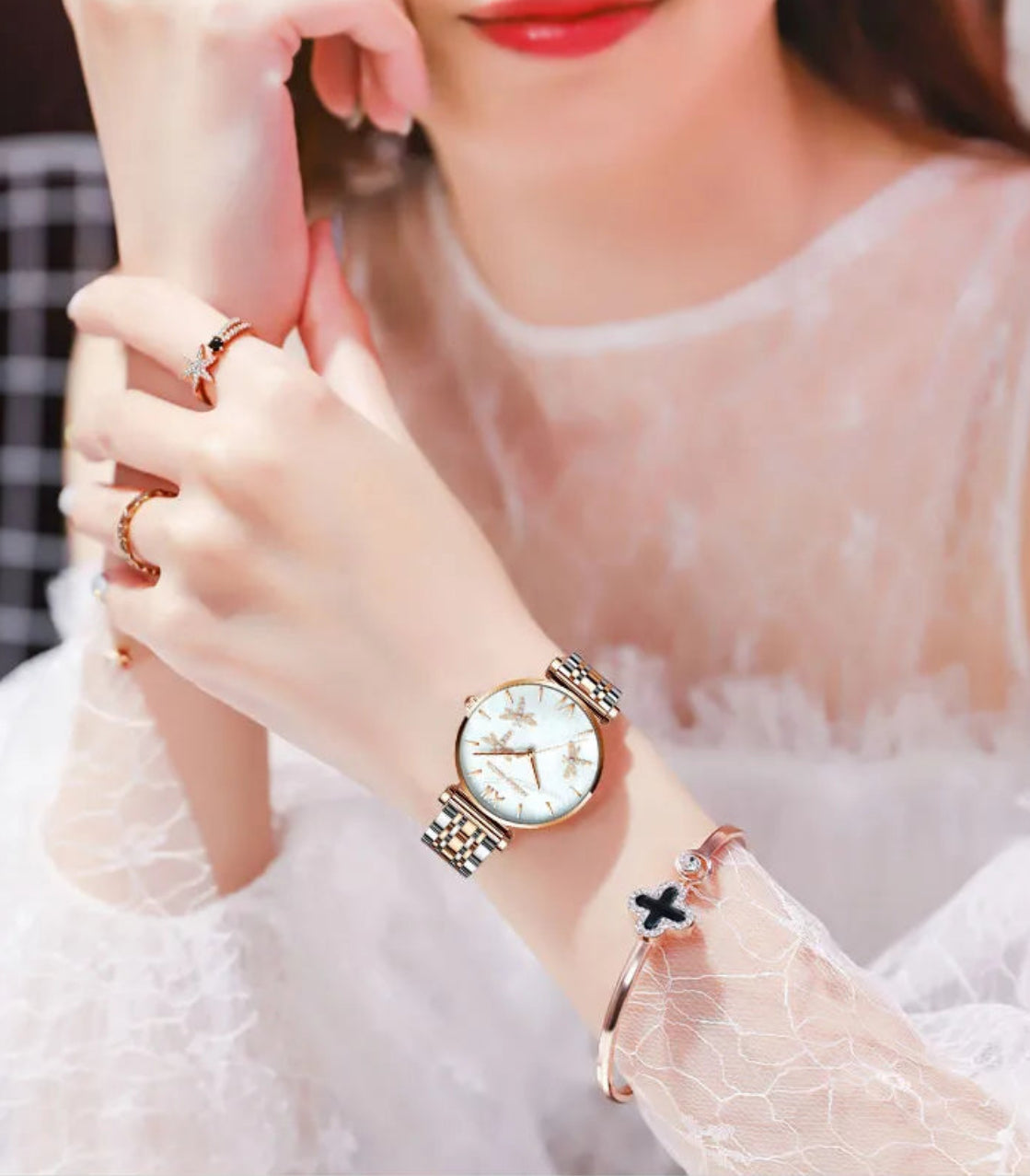 Japan Akoya Pearl Shell Women Watches - Dragonfly Design