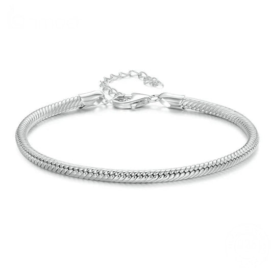 Simple 925 Silver Lobster Clasp Snake Chain Bracelet