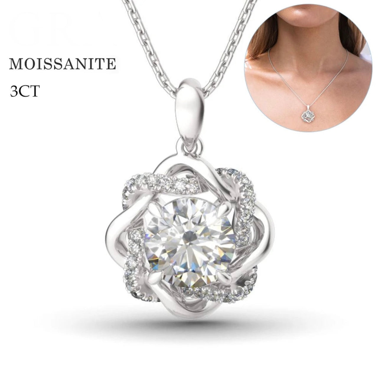 925 Silver 3CT Moissanite Necklace and Earrings Jewelry Set