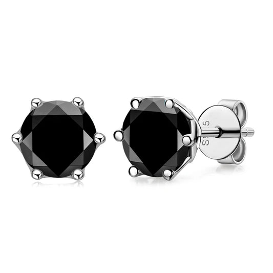 925 Silver 1CT Black Moissanite Unisex Stud Earrings