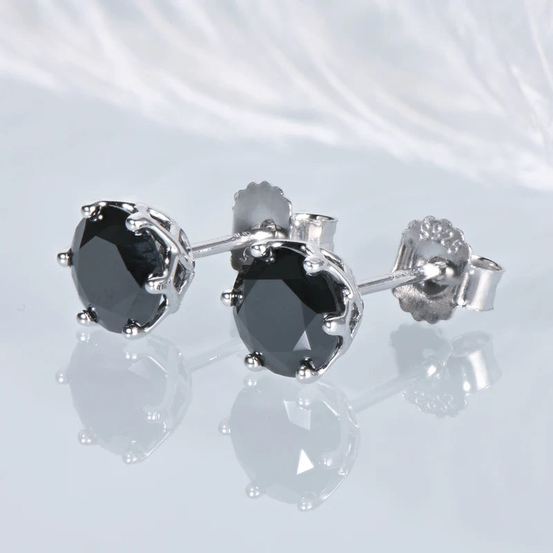 925 Silver 1CT Black Moissanite Unisex Stud Earrings