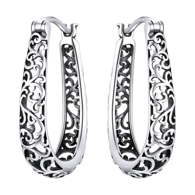 925 Silver Vintage Filigree Hoop Earrings