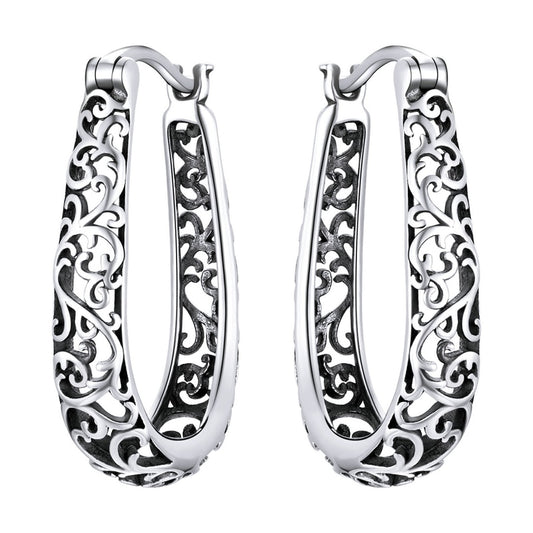 925 Silver Vintage Filigree Hoop Earrings