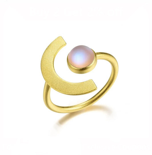 Moonstone Adjustable Ring - Minimalist 925 Silver Women's Jewelry