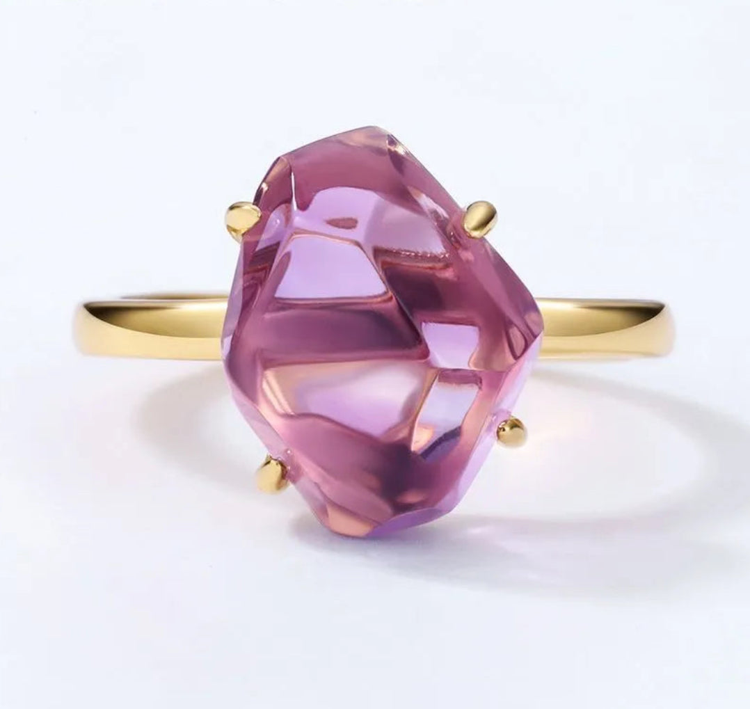 925 Silver Natural Pink Amethyst Adjustable Ring