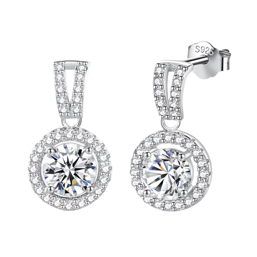 925 Silver 1CT Moissanite Halo Drop Earrings