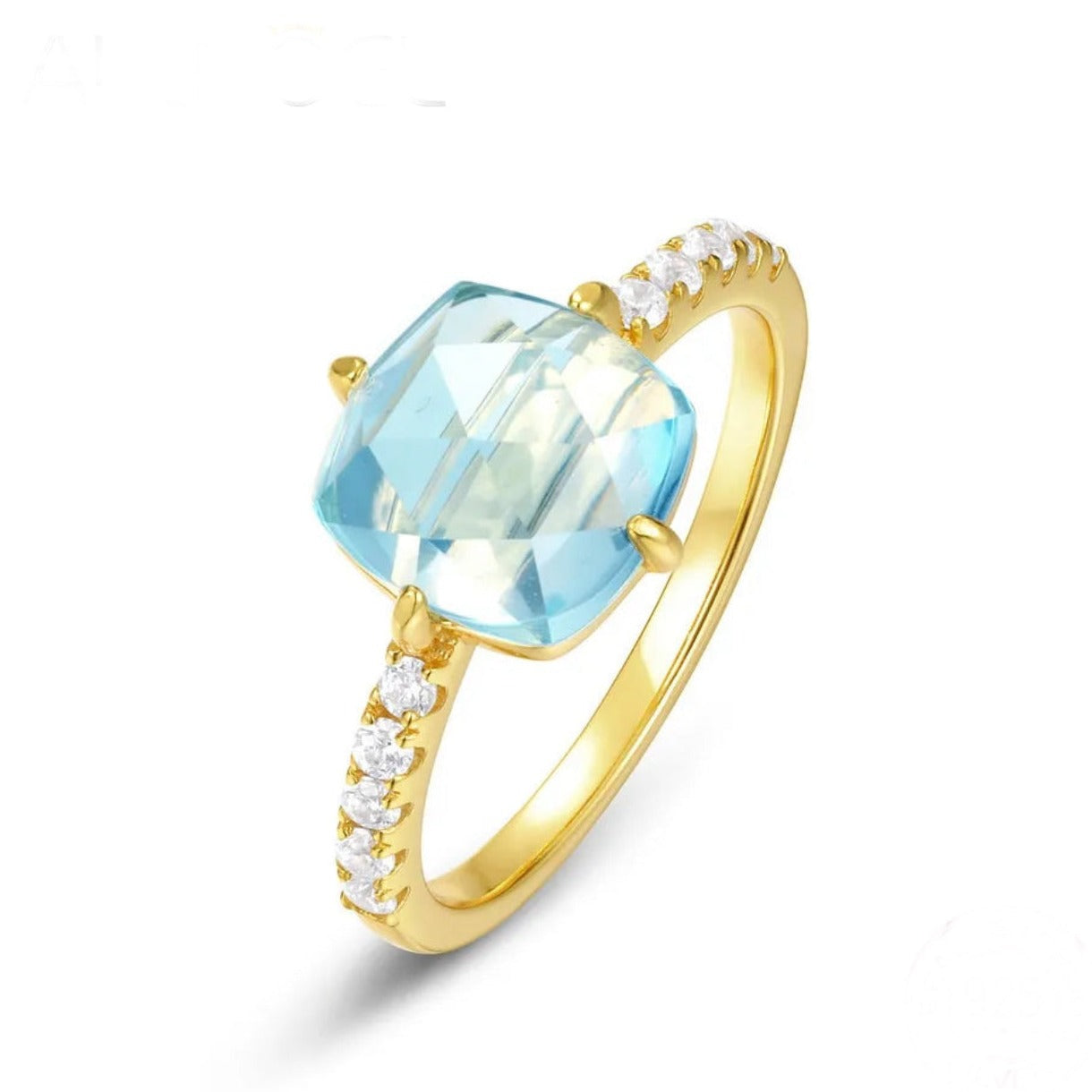 925 Silver 8mm Natural Sky Blue Topaz Ring - Size US 6