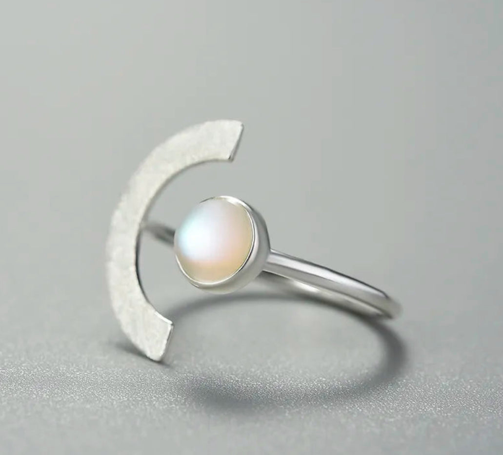 Moonstone Adjustable Ring - Minimalist 925 Silver Women's Jewelry