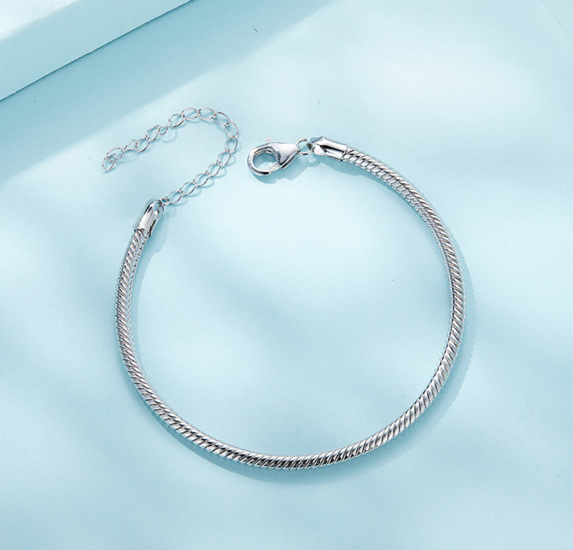 Simple 925 Silver Lobster Clasp Snake Chain Bracelet