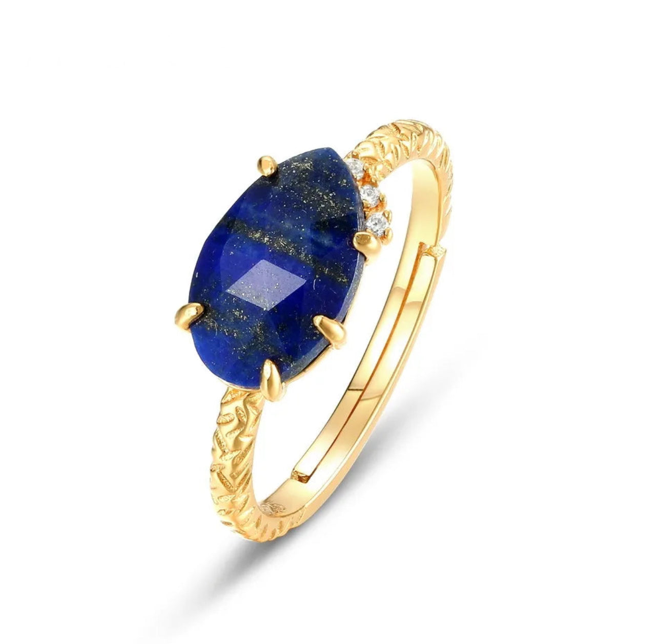 14K Gold-Plated 925 Silver Natural Lapis Lazuli Open Ring