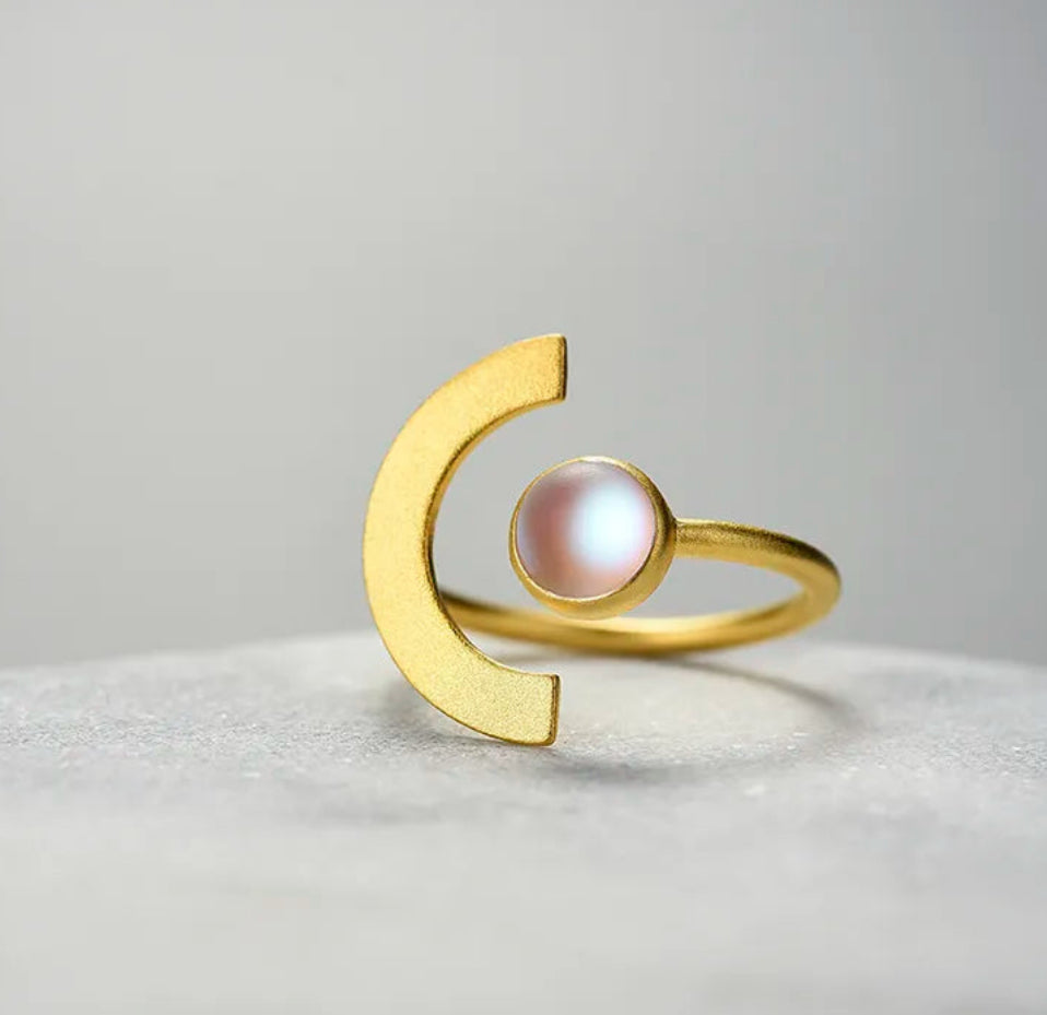 Moonstone Adjustable Ring - Minimalist 925 Silver Women's Jewelry