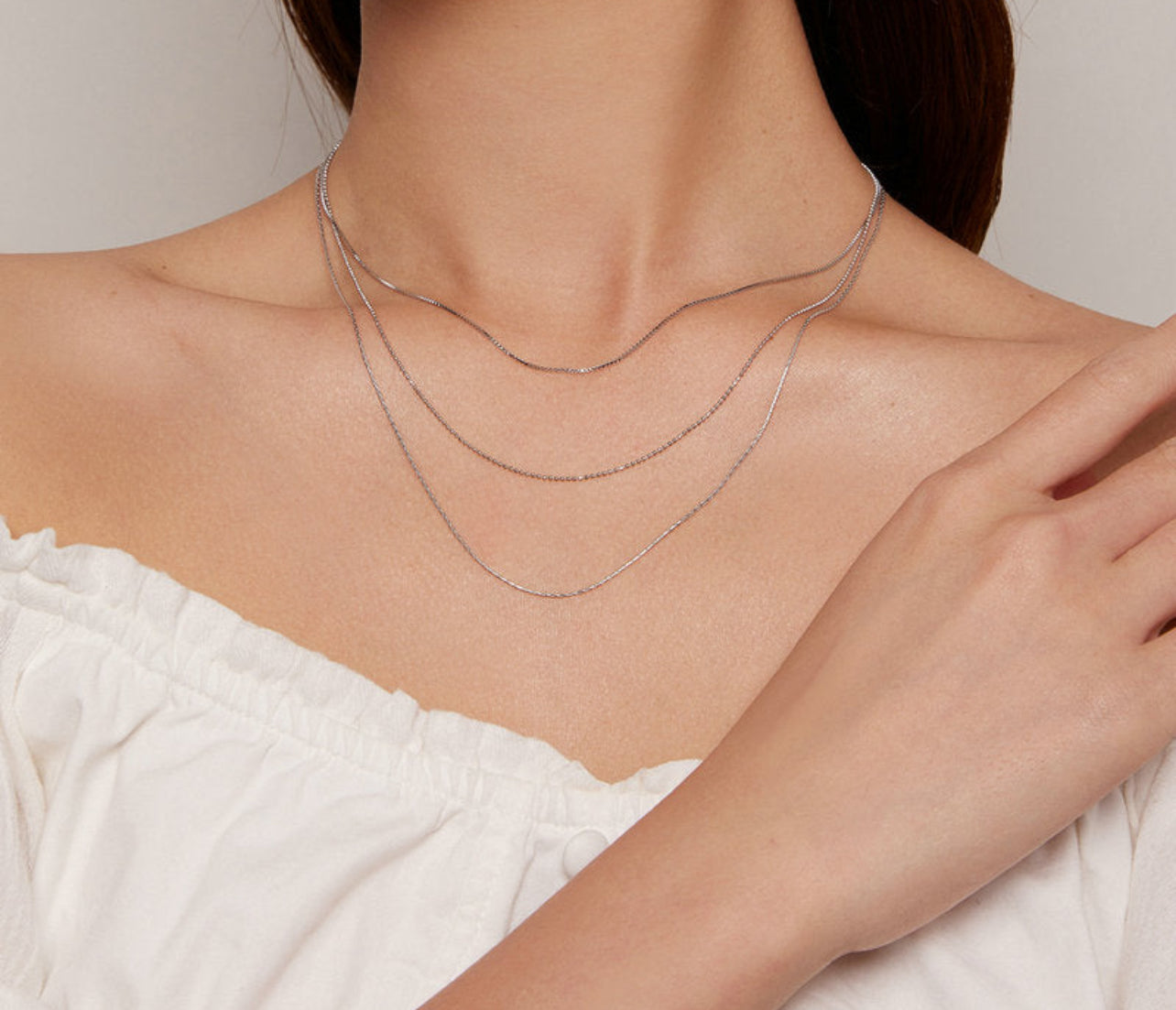 925 Sterling Silver Chic Triple Layer Necklace