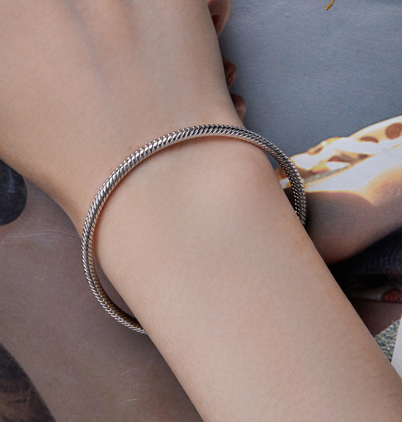 Simple 925 Silver Lobster Clasp Snake Chain Bracelet