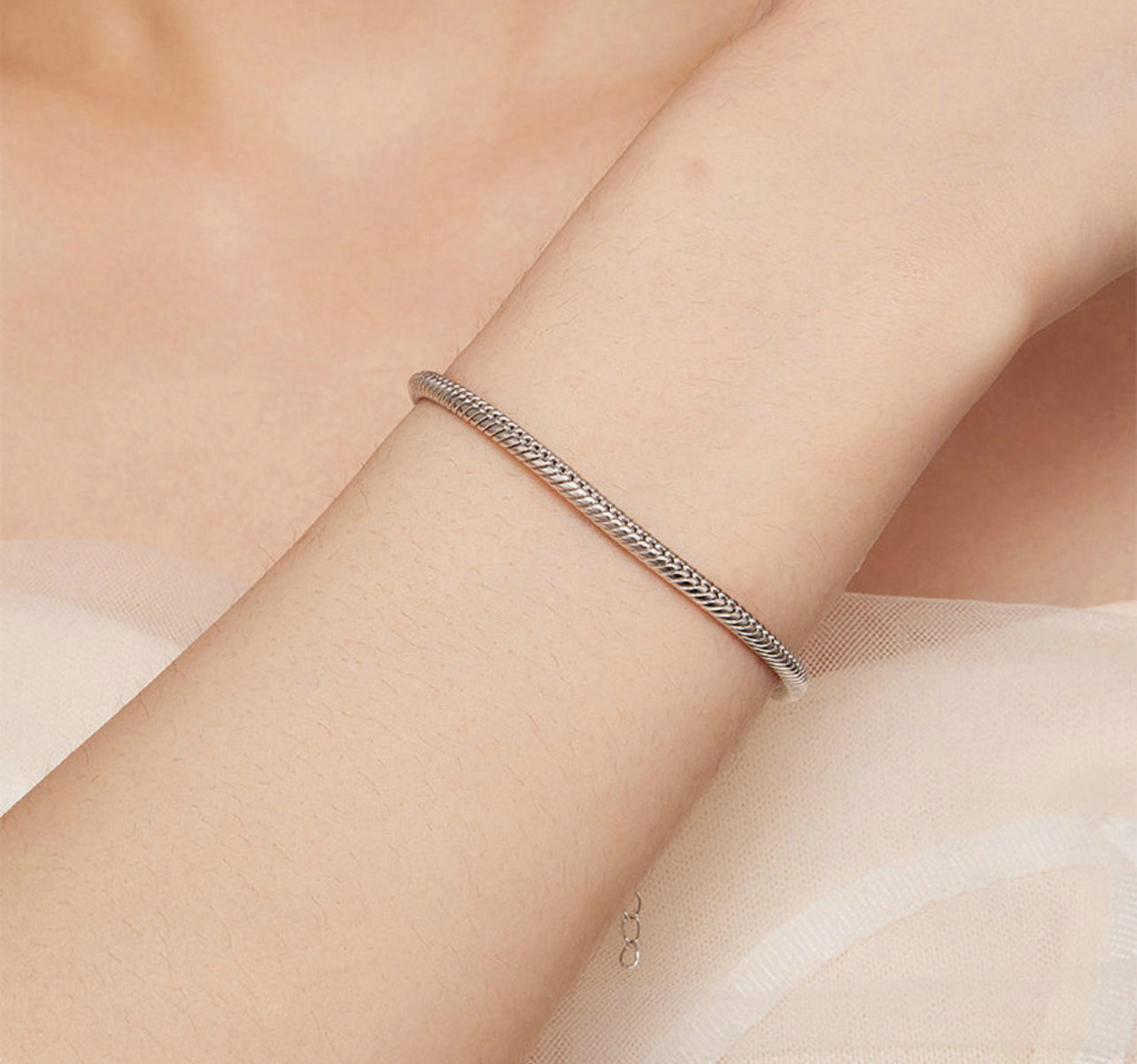 Simple 925 Silver Lobster Clasp Snake Chain Bracelet