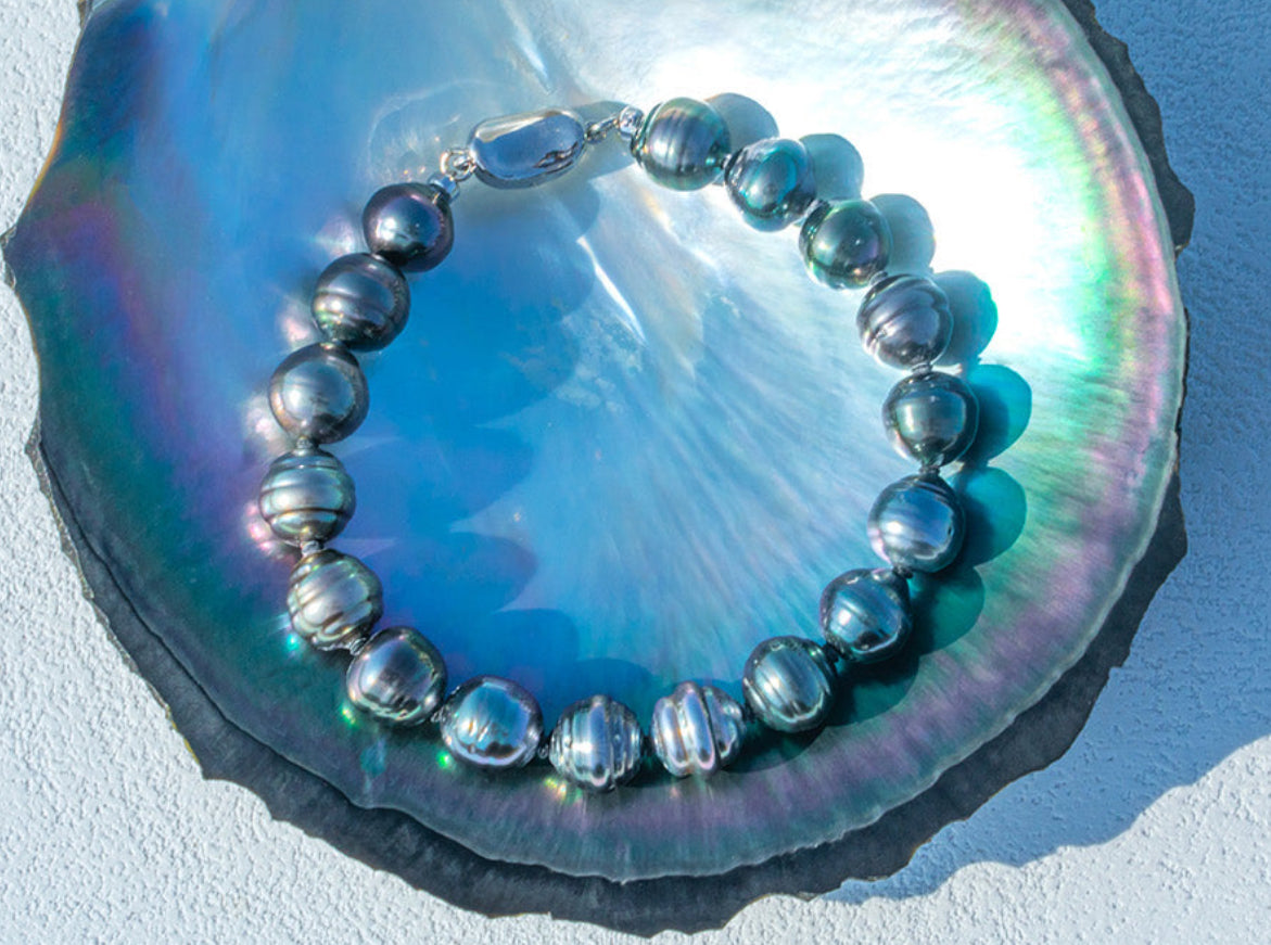 925 Silver 8-10mm Natural Baroque Black Tahitian Pearl Bracelet