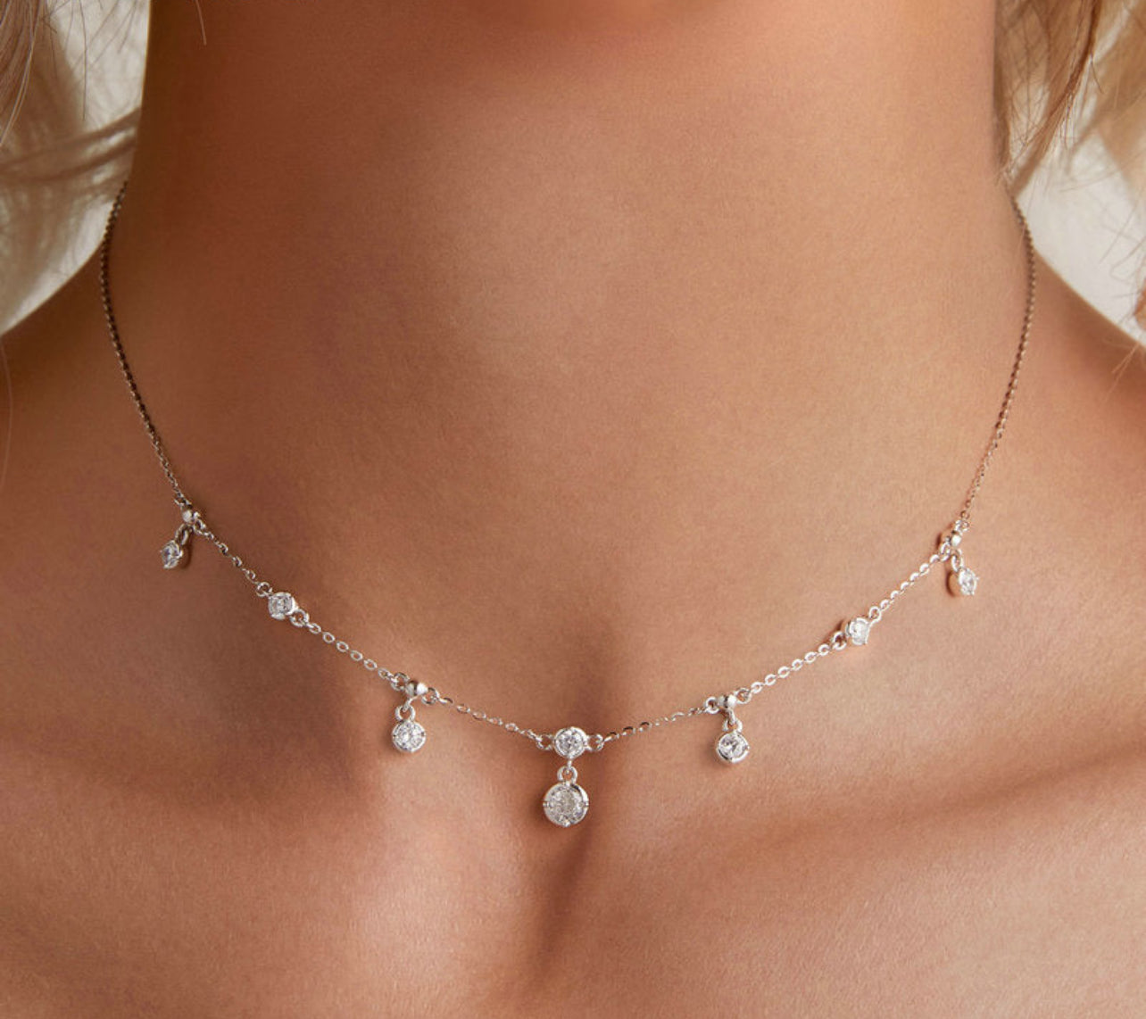 925 Silver Stackable Sparkling Clavicle Necklace