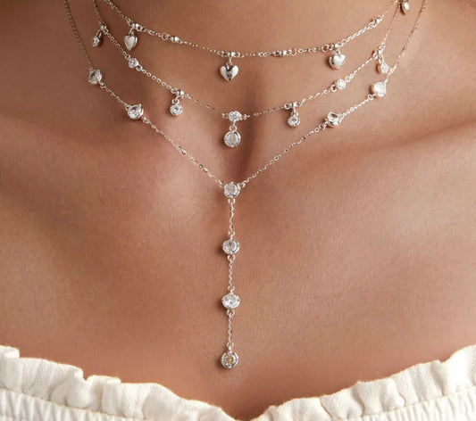 925 Silver Stackable Sparkling Clavicle Necklace