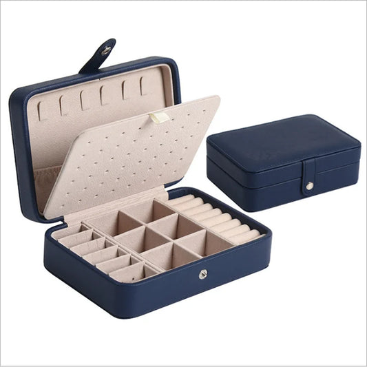 NAVY - Portable Leather Jewelry Box for Earrings and Rings