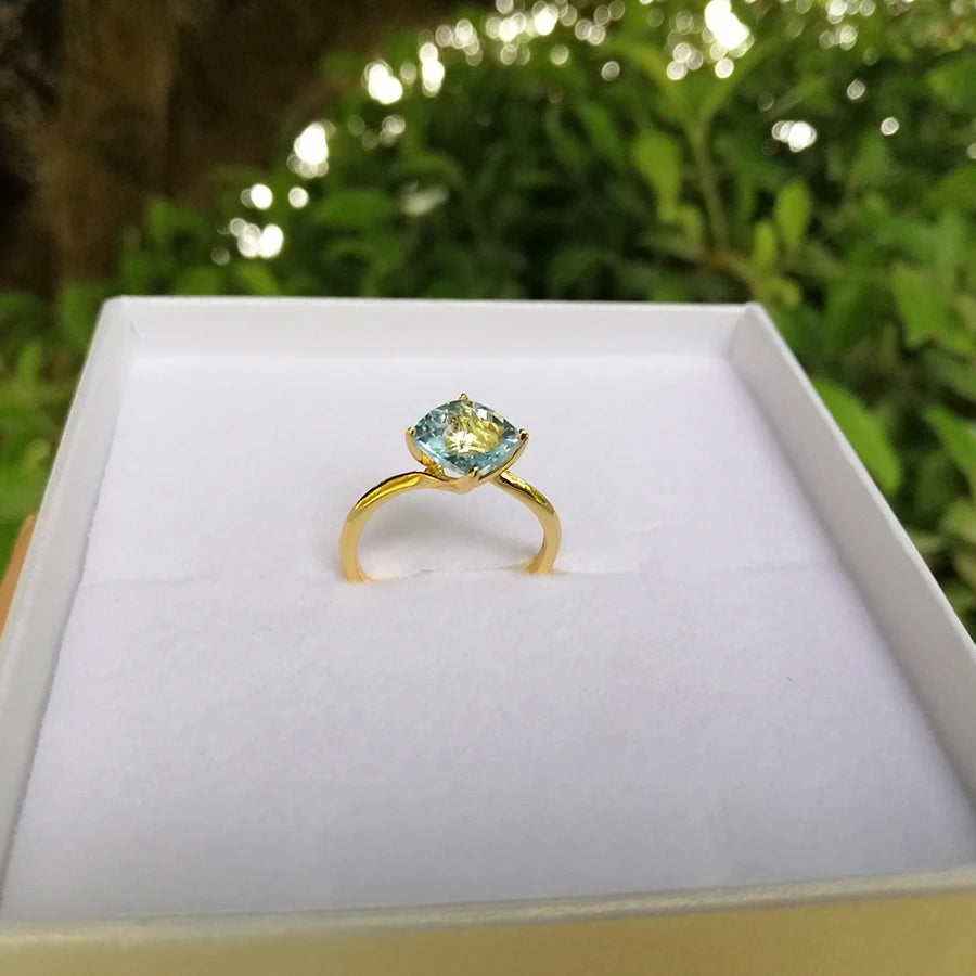 925 Silver Natural 7mm Sky Blue Topaz Ring - Size US 6