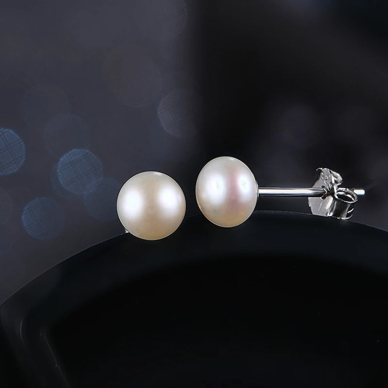 Simple 925 Sterling Silver Natural Freshwater Pearl Stud Earrings