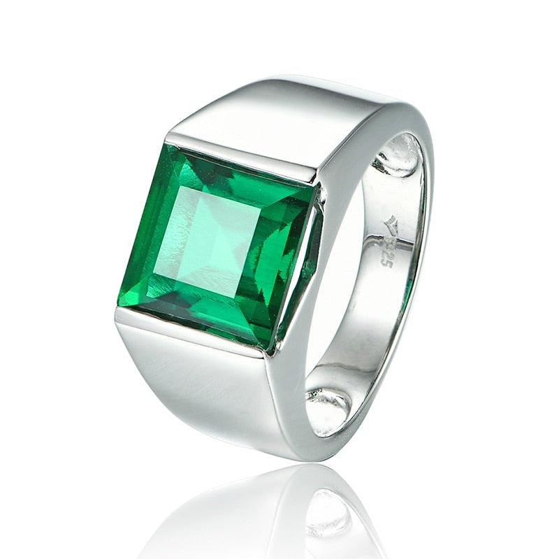 925 Silver Square Cut Emerald Ring for Men