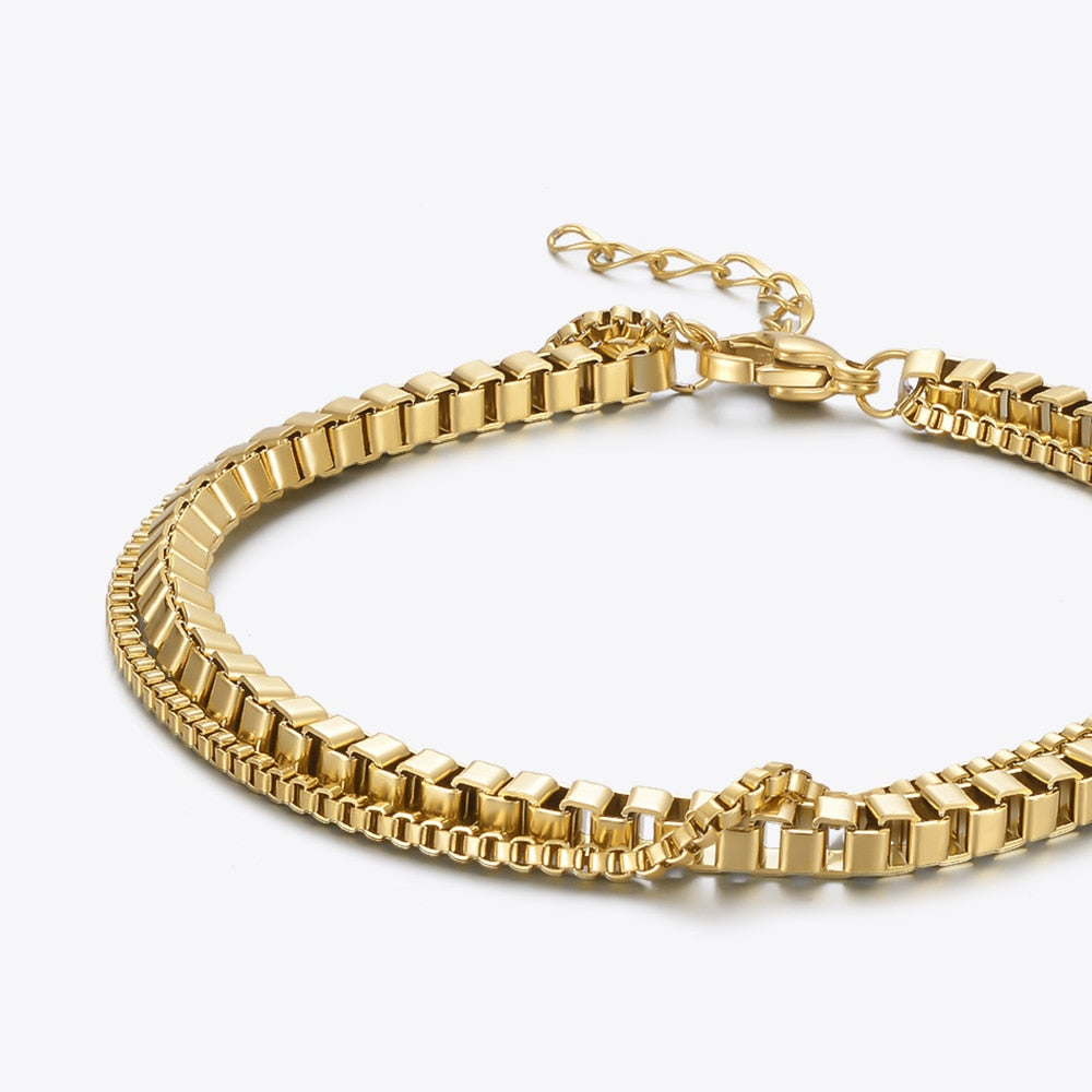 18K Gold-Plated Stainless Steel Boho Double Chain Lattice Bracelet