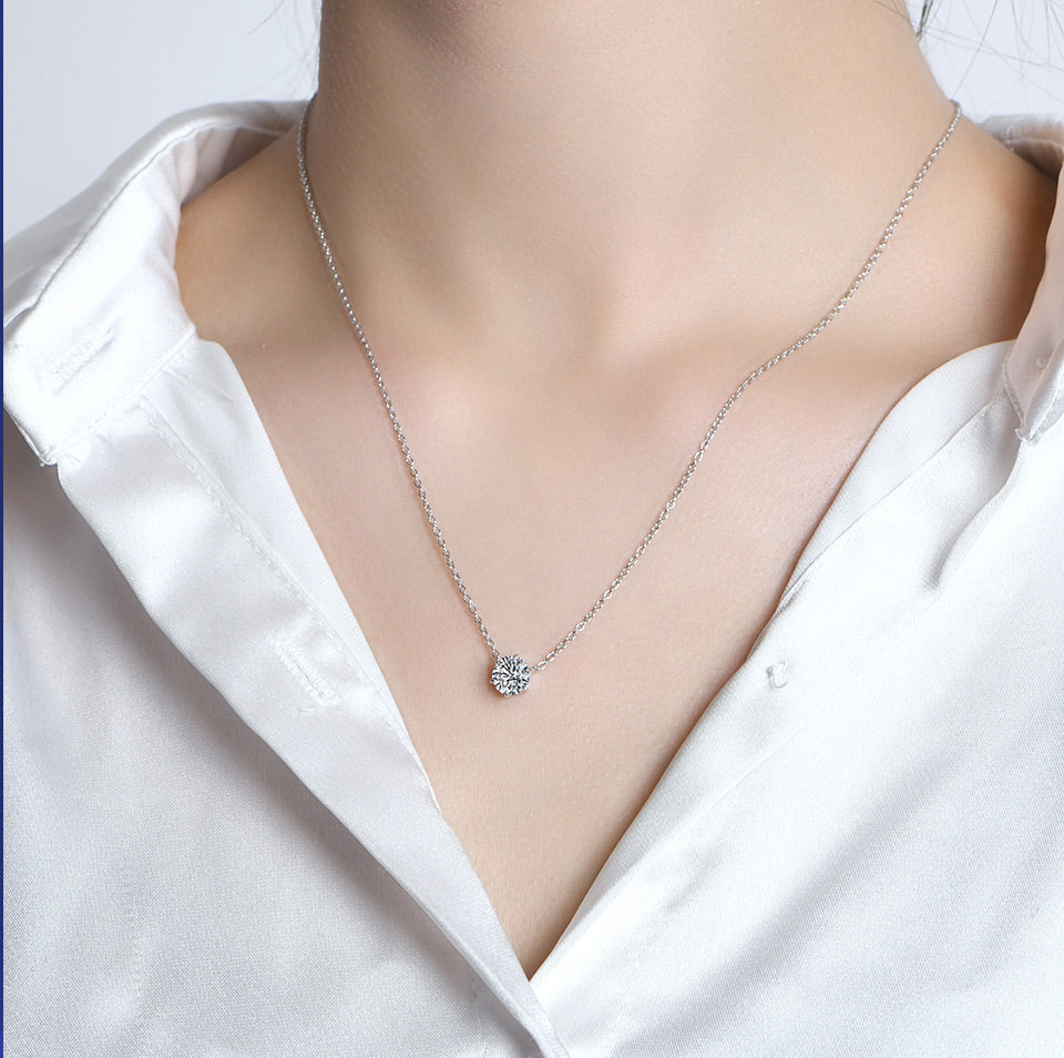 925 Silver 1CT Moissanite Simple Pendant Necklace