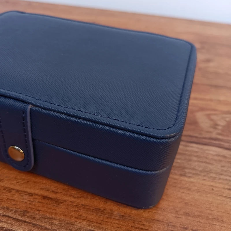 NAVY - Portable Leather Jewelry Box for Earrings and Rings