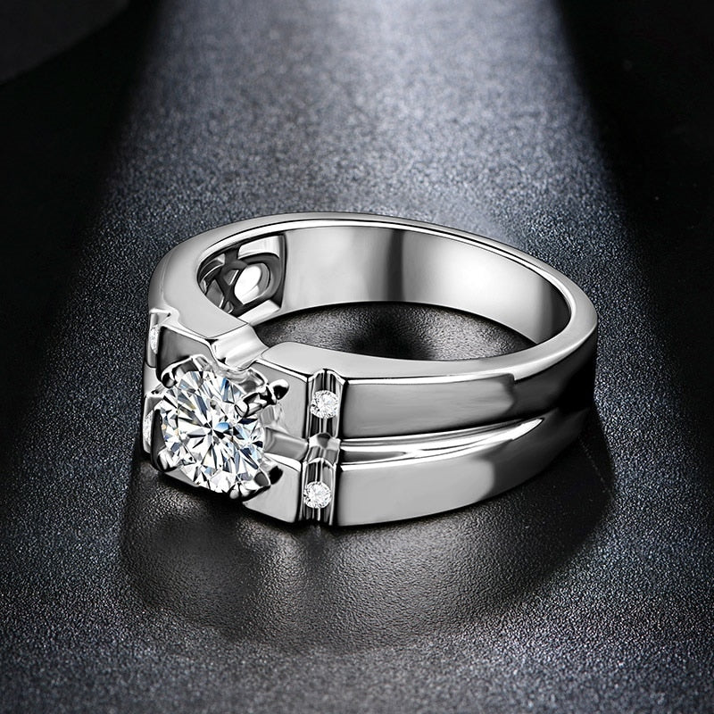 925 Silver 1.0ct Round Cut Moissanite Ring For Men