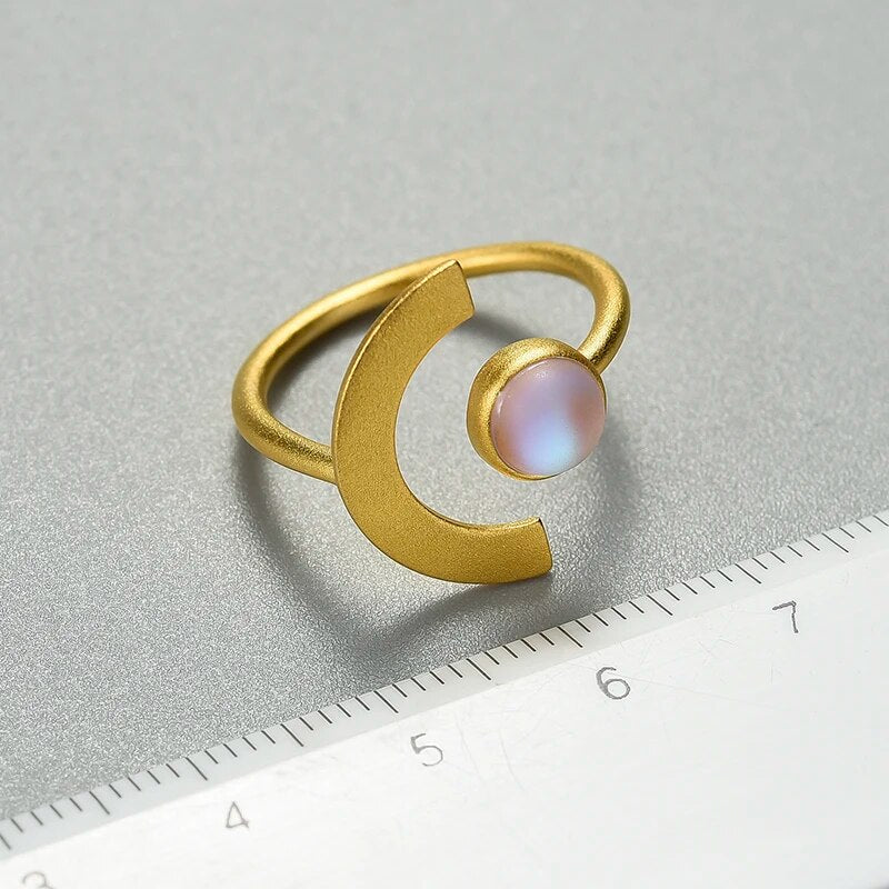 Moonstone Adjustable Ring - Minimalist 925 Silver Women's Jewelry