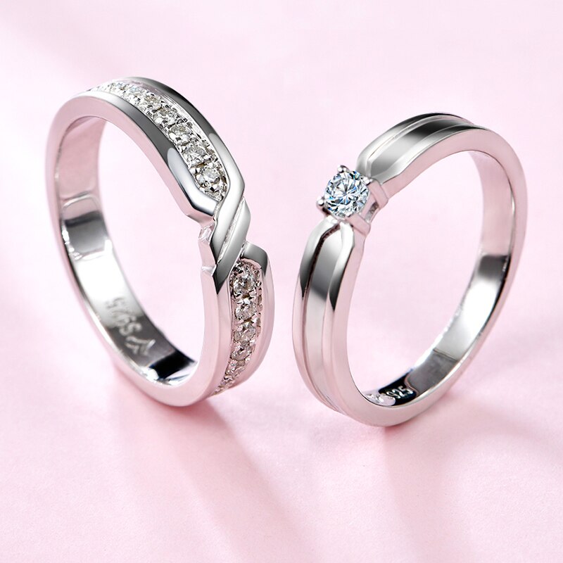 Solid 925 Silver Moissanite Couple Rings